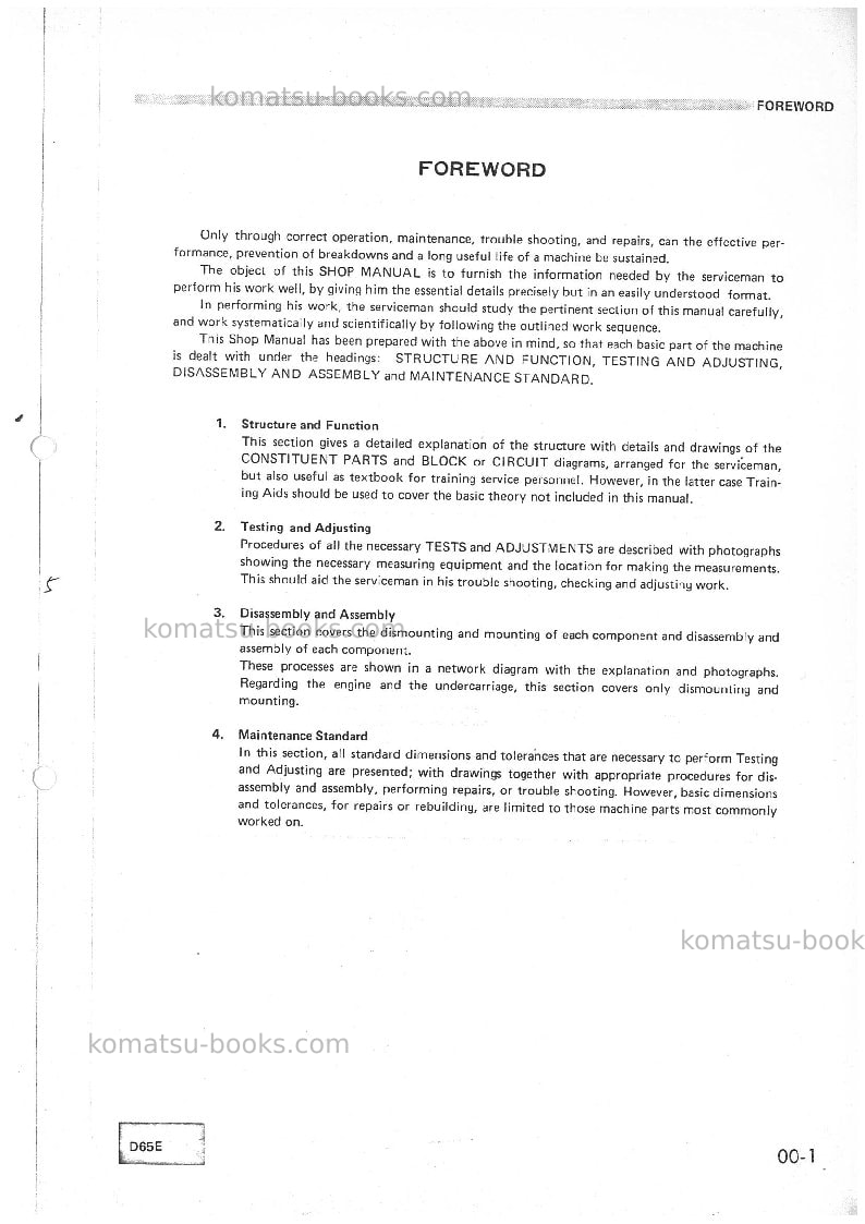 Komatsu d65e-6jpn Repair & maintenance cover Page 5
