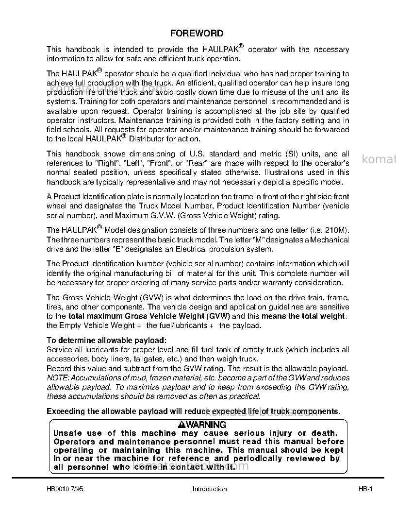 Komatsu 210musa Operation manual cover Page 5 Komatsu 210musa Operation manual cover Page 5