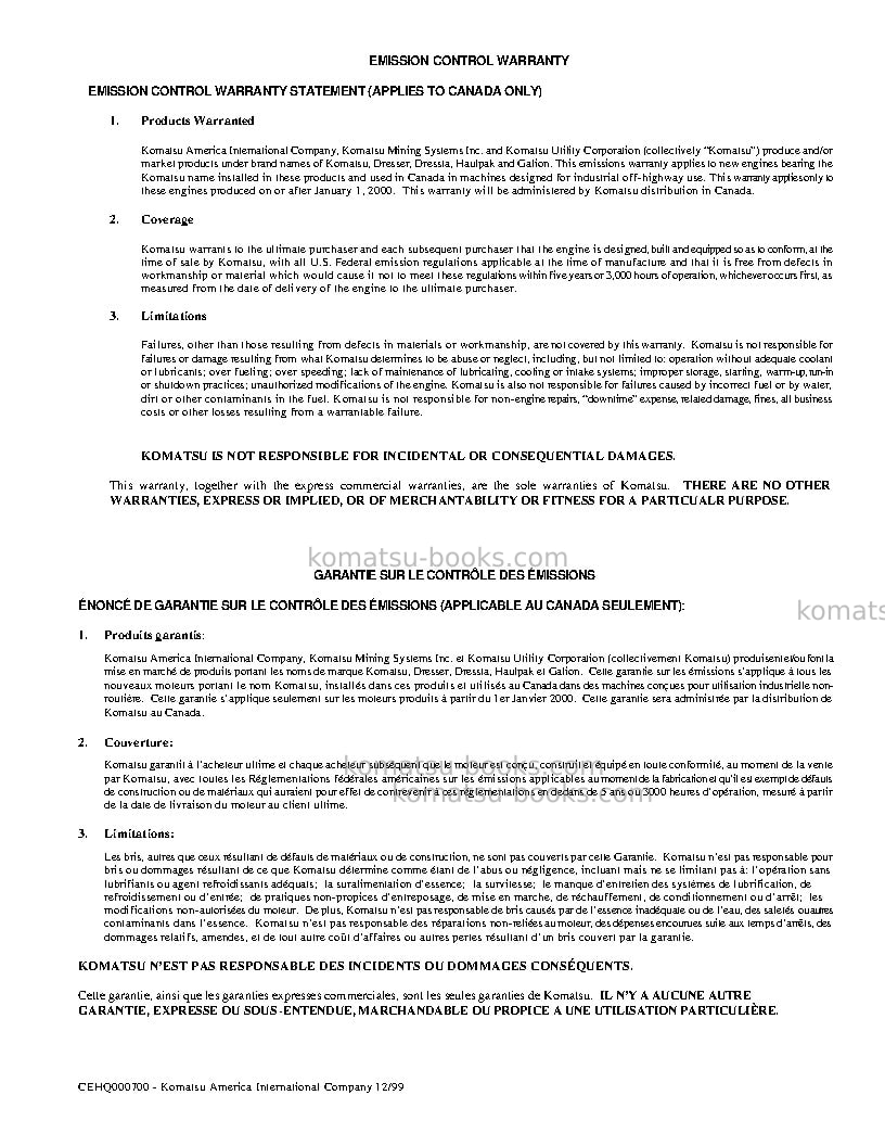 Komatsu 630eusa Repair & maintenance cover Page 5 Komatsu 630eusa Repair & maintenance cover Page 5
