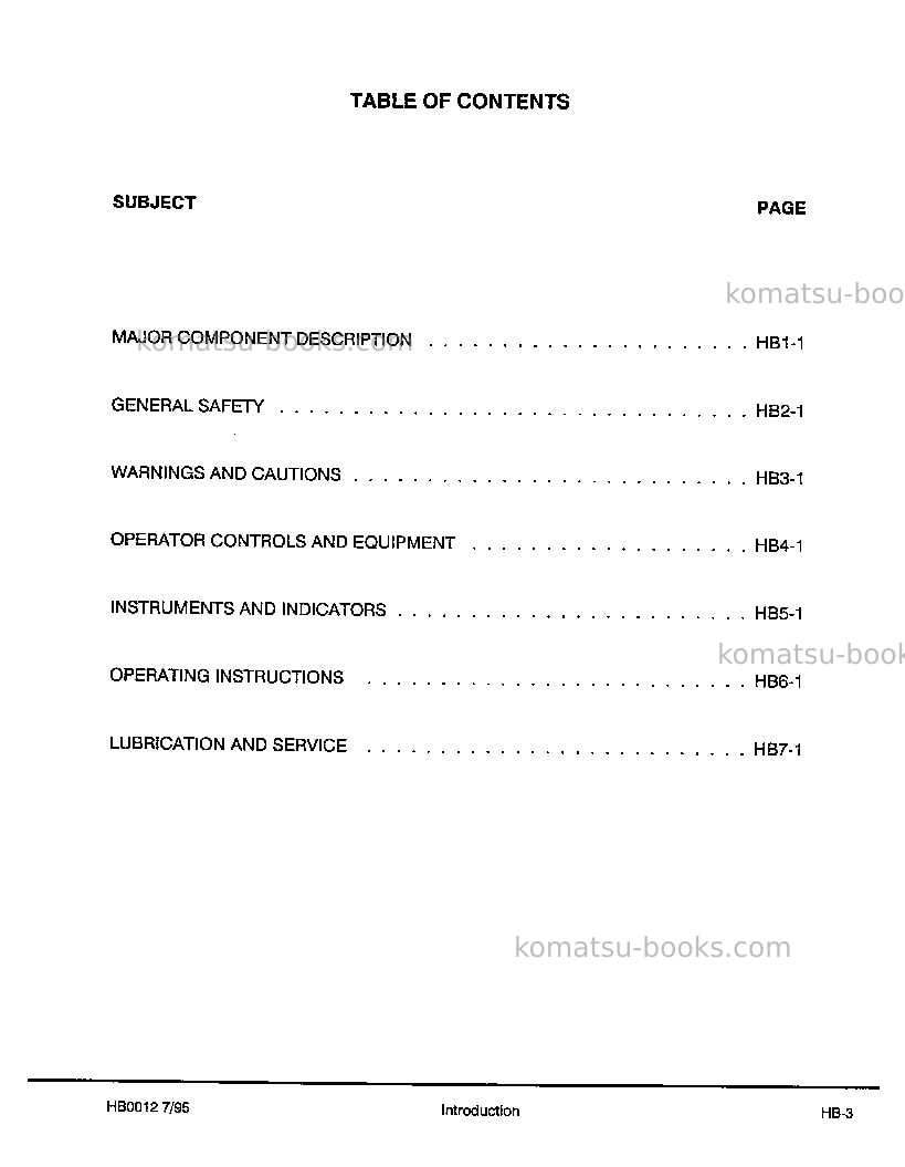 Komatsu 140musa Operation manual cover Page 5 Komatsu 140musa Operation manual cover Page 5