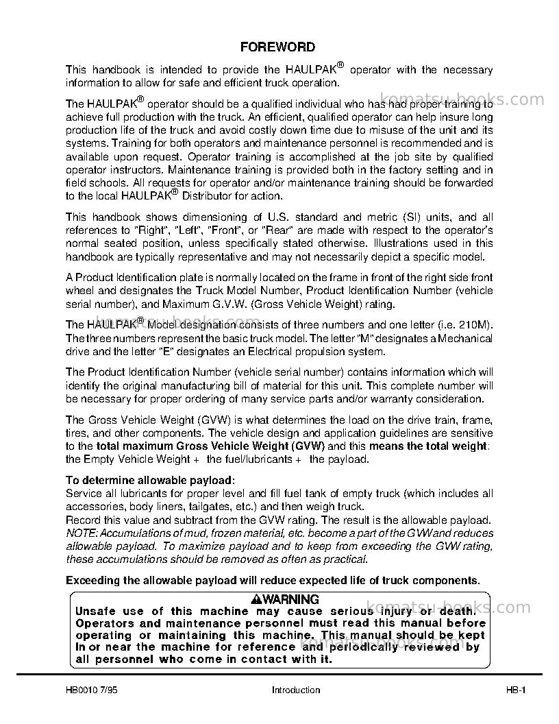 Komatsu 210musa Operation manual cover Page 5 Komatsu 210musa Operation manual cover Page 5