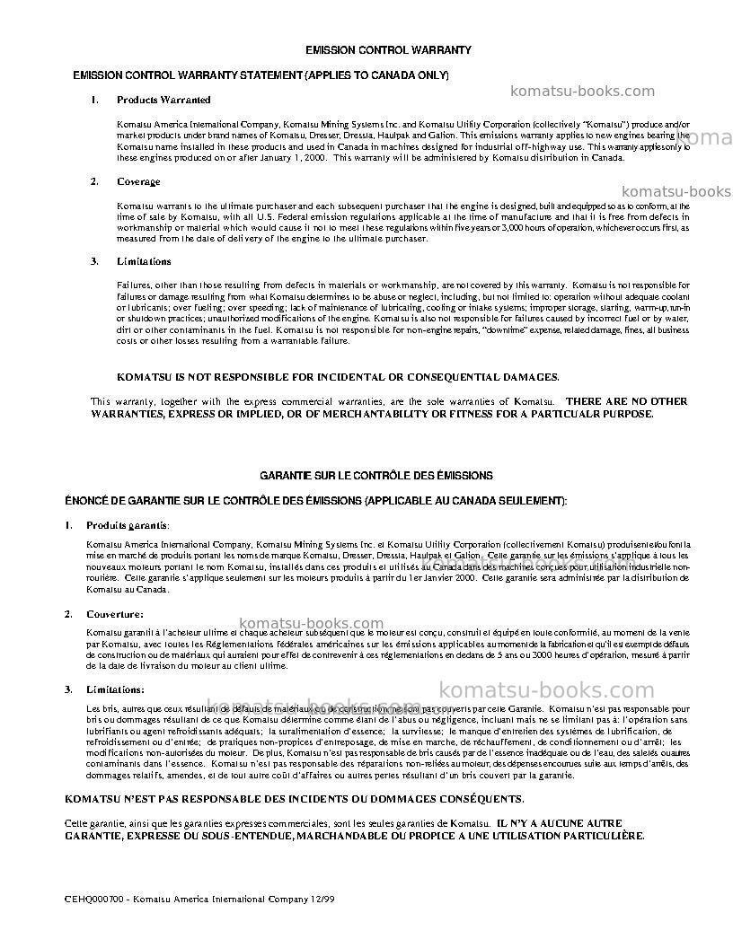 Komatsu 930eusa Operation manual cover Page 5 Komatsu 930eusa Operation manual cover Page 5