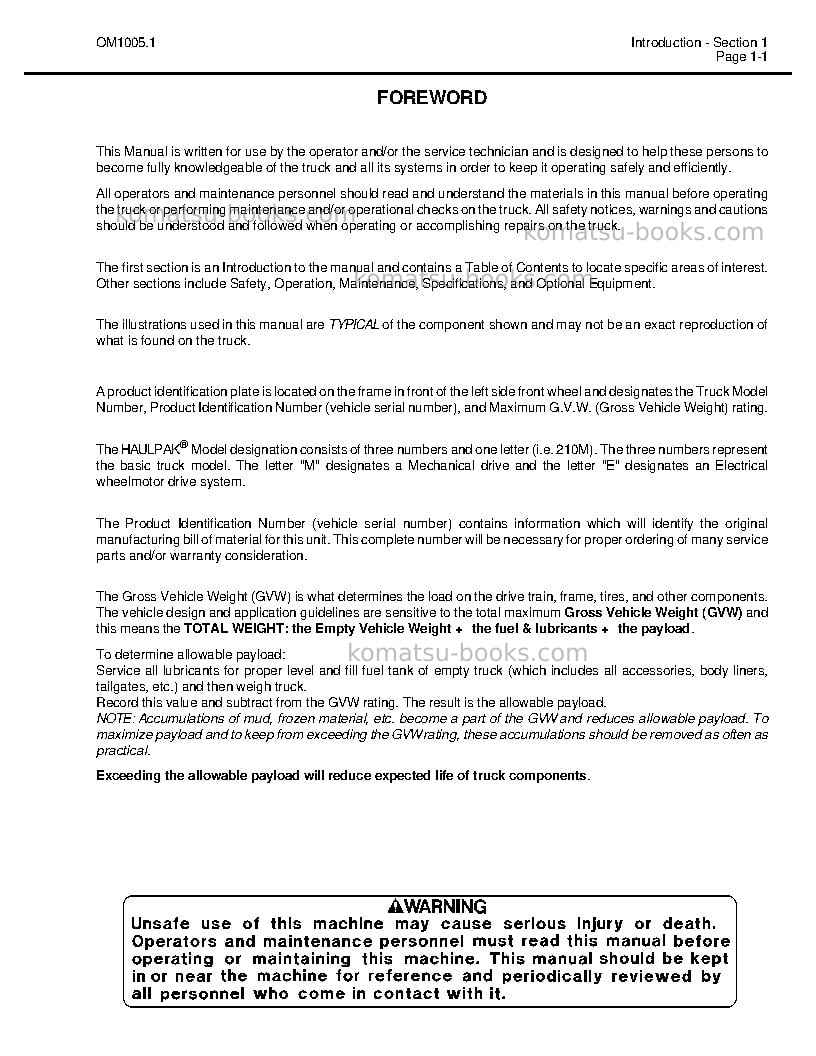 Komatsu 210musa Operation manual cover Page 5 Komatsu 210musa Operation manual cover Page 5