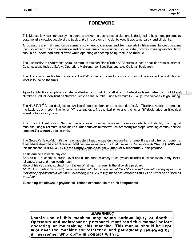 Komatsu 210musa Operation manual cover Page 5 Komatsu 210musa Operation manual cover Page 5