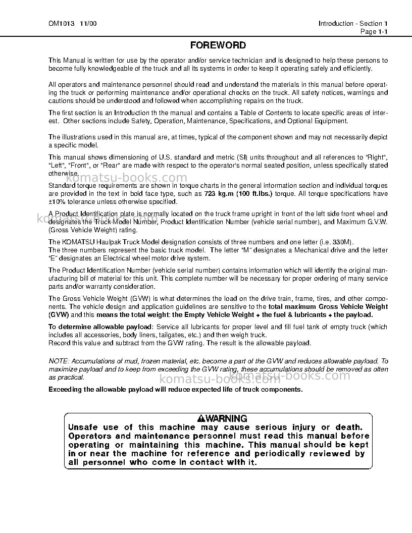 Komatsu 330musa-sa12v140z-1 eng Operation manual cover Page 5 Komatsu 330musa-sa12v140z-1 eng Operation manual cover Page 5