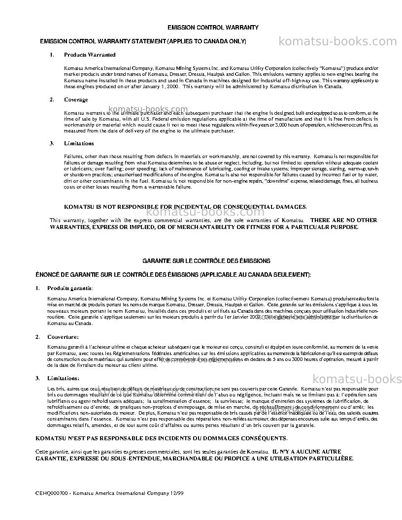 Komatsu 630eusa Operation manual cover Page 5