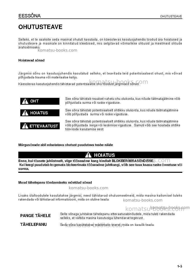 Komatsu d61ex-15bra-e0 Operation manual cover Page 5