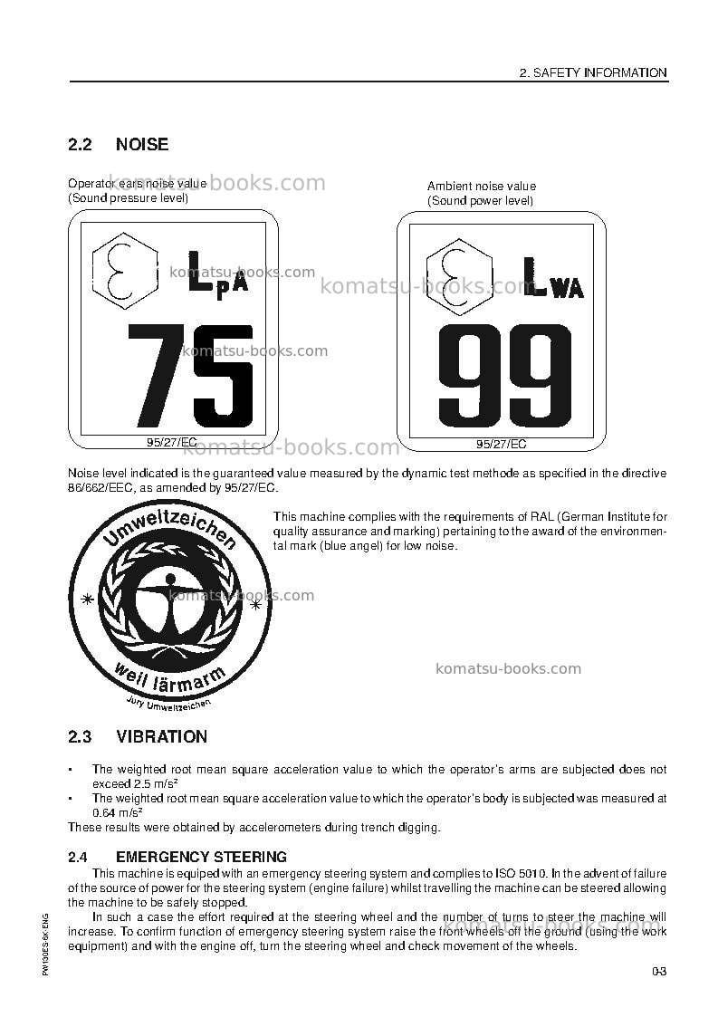 Komatsu pw130es-6gbr-k Operation manual cover Page 5