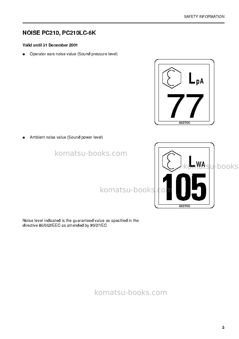 Komatsu pc210-6gbr-k Operation manual cover Page 5 Komatsu pc210-6gbr-k Operation manual cover Page 5
