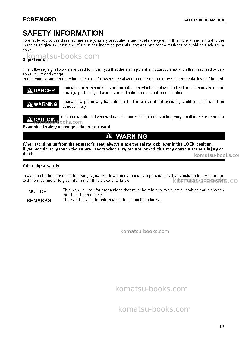 Komatsu pc800se-6jpn Operation manual cover Page 5 Komatsu pc800se-6jpn Operation manual cover Page 5