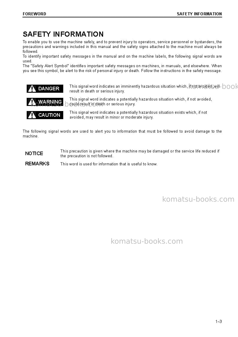 Komatsu hm300-3jpn Operation manual cover Page 5 Komatsu hm300-3jpn Operation manual cover Page 5