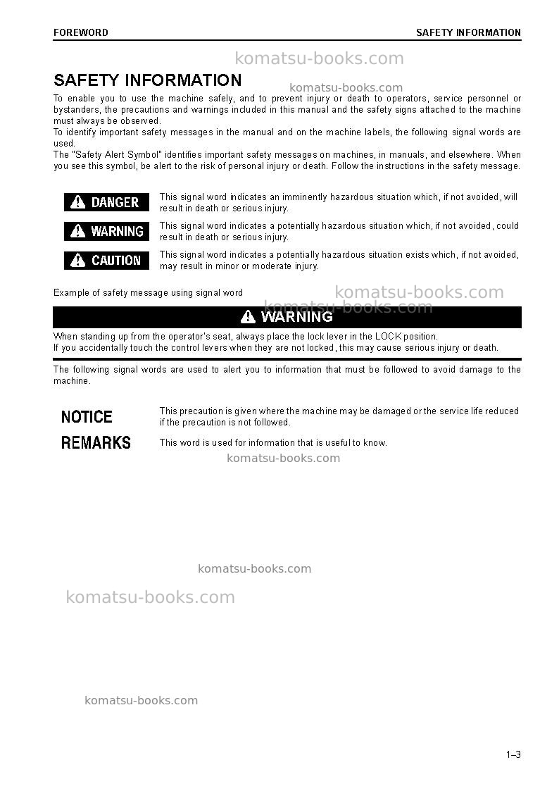 Komatsu pc228uslc-10jpn Operation manual cover Page 5 Komatsu pc228uslc-10jpn Operation manual cover Page 5
