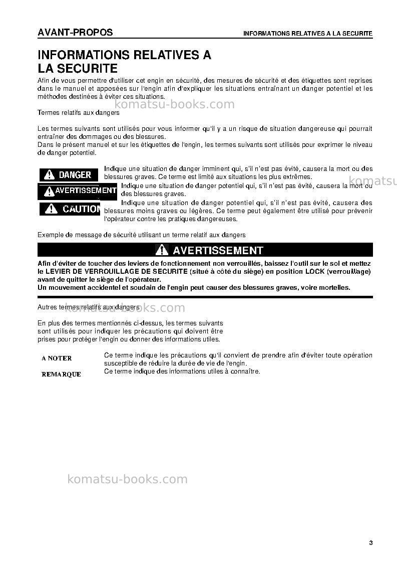 Komatsu hd405-6jpn Manuel d'utilisation couverture Page 5 Komatsu hd405-6jpn Manuel d'utilisation couverture Page 5