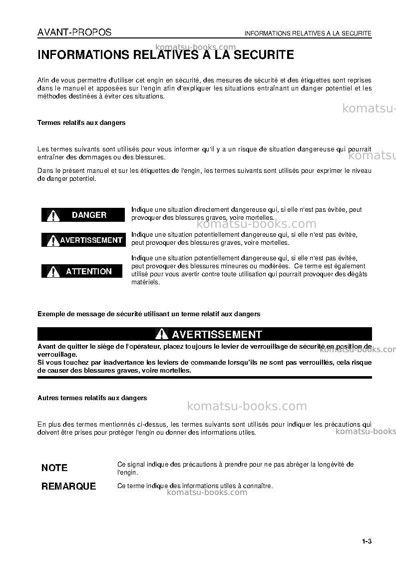 Komatsu hd605-7jpn Manuel d'utilisation couverture Page 5 Komatsu hd605-7jpn Manuel d'utilisation couverture Page 5