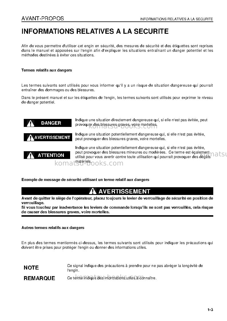 Komatsu hd465-7jpn Manuel d'utilisation couverture Page 5 Komatsu hd465-7jpn Manuel d'utilisation couverture Page 5