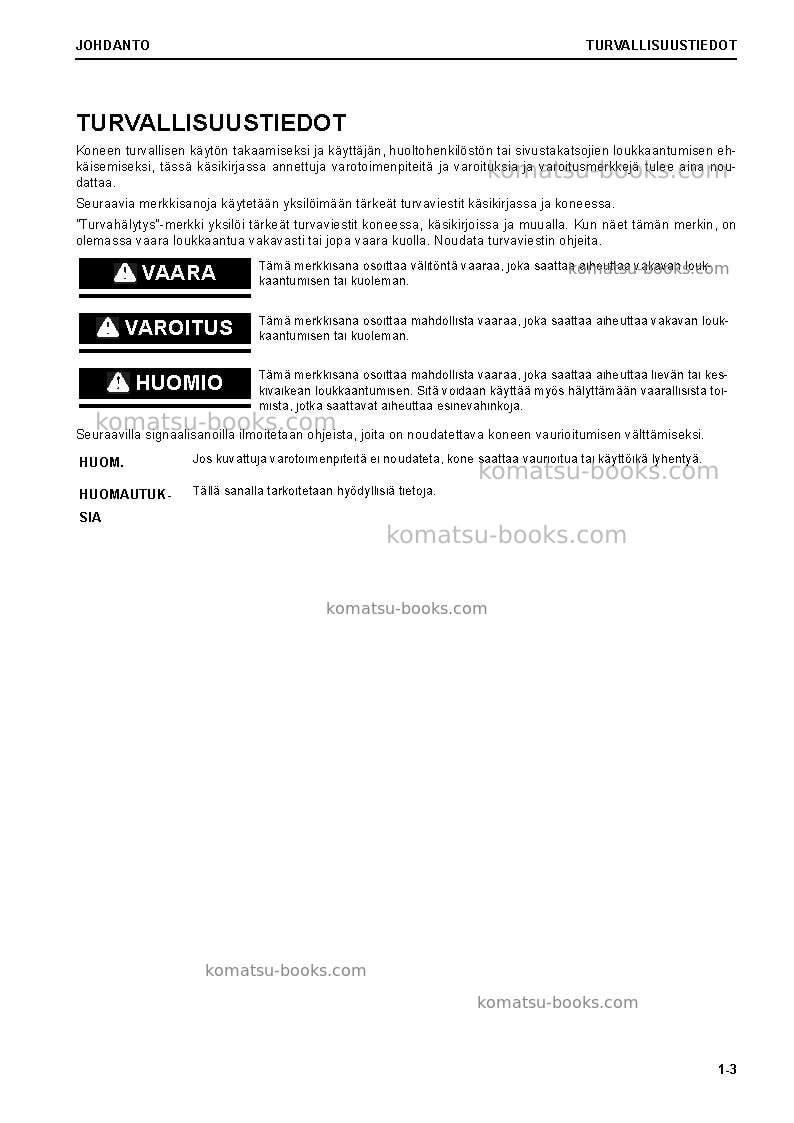 Komatsu pc78us-10jpn Operation manual cover Page 5 Komatsu pc78us-10jpn Operation manual cover Page 5