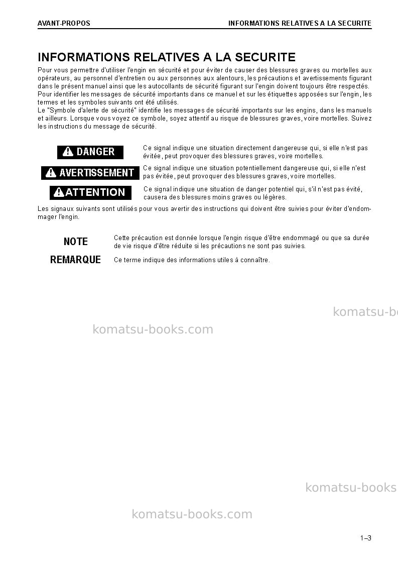 Komatsu d61exi-23jpn Manuel d'utilisation couverture Page 5 Komatsu d61exi-23jpn Manuel d'utilisation couverture Page 5