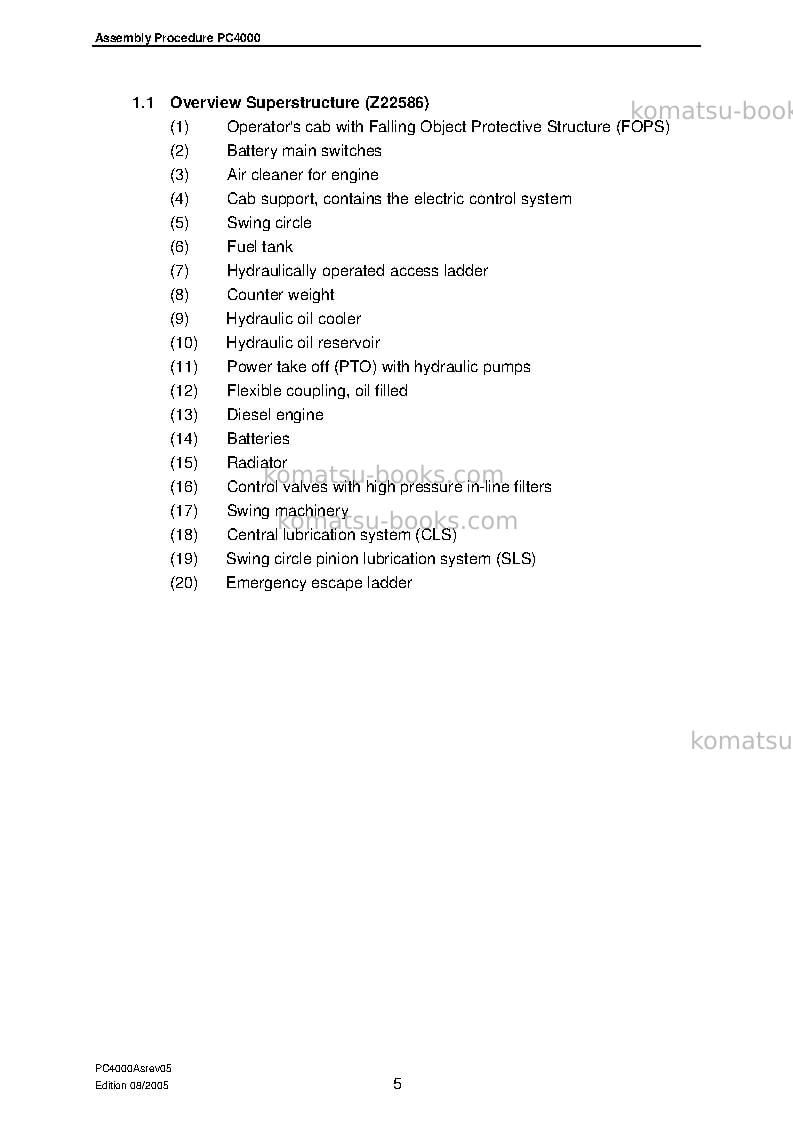 Komatsu pc4000-6deu Field assembly manual cover Page 5