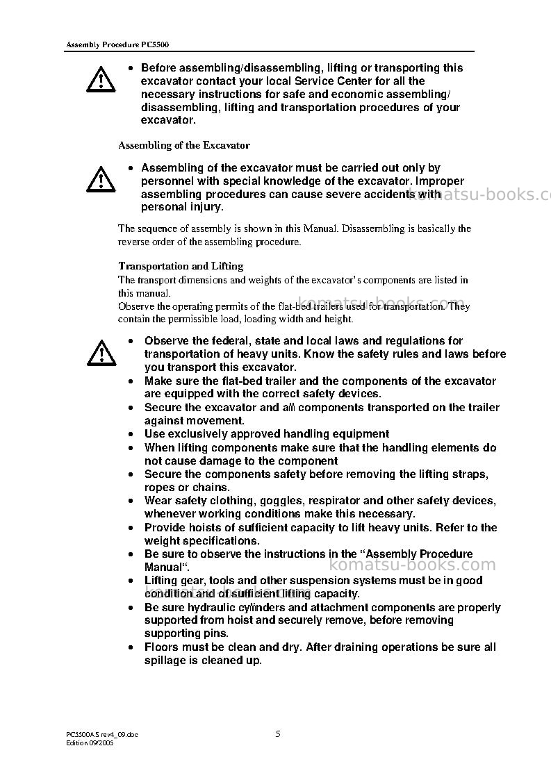 Komatsu pc5500-6deu Field assembly manual cover Page 5