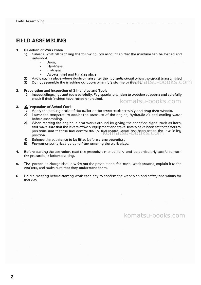 Komatsu pc600-7jpn Field assembly manual cover Page 5 Komatsu pc600-7jpn Field assembly manual cover Page 5