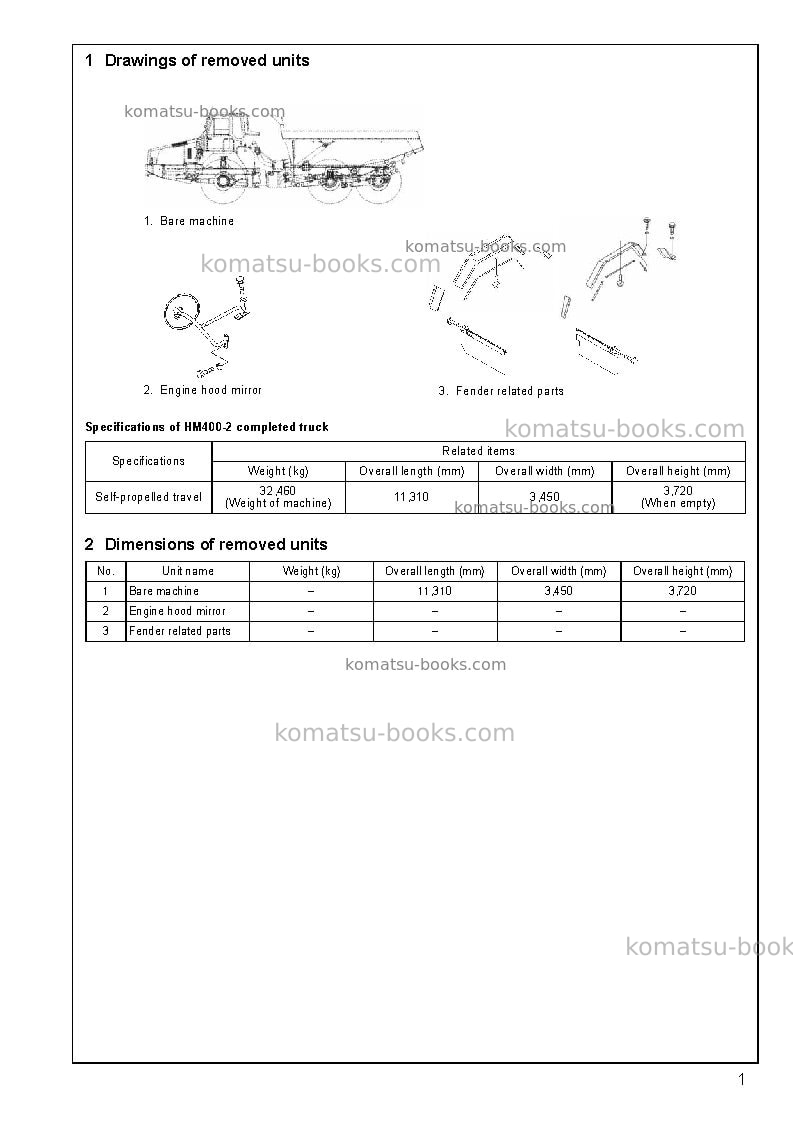 Komatsu hm400-2usa Field assembly manual cover Page 5 Komatsu hm400-2usa Field assembly manual cover Page 5