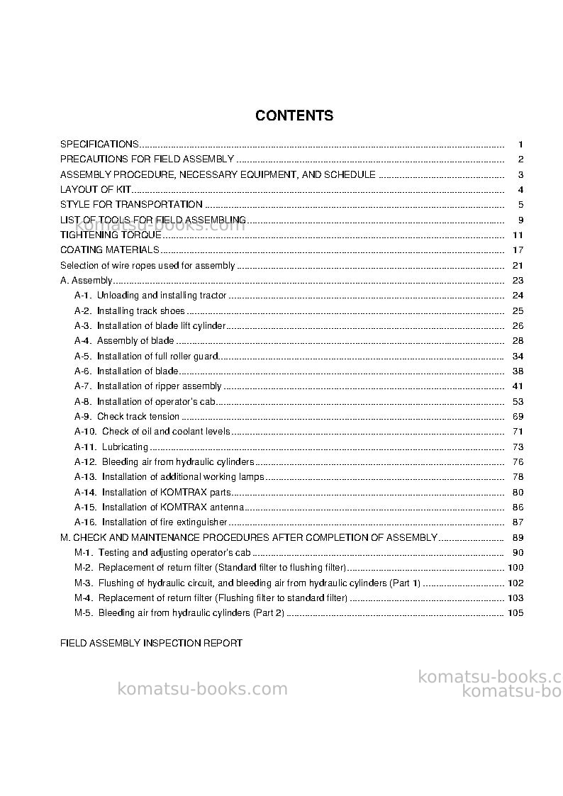 Komatsu d155ax-6jpn Field assembly manual cover Page 5 Komatsu d155ax-6jpn Field assembly manual cover Page 5