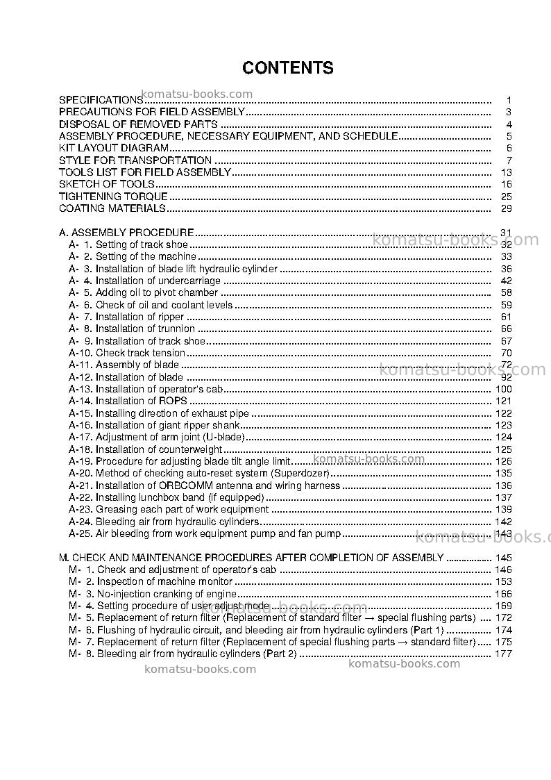 Komatsu d475a-5jpn-e0 Field assembly manual cover Page 5 Komatsu d475a-5jpn-e0 Field assembly manual cover Page 5