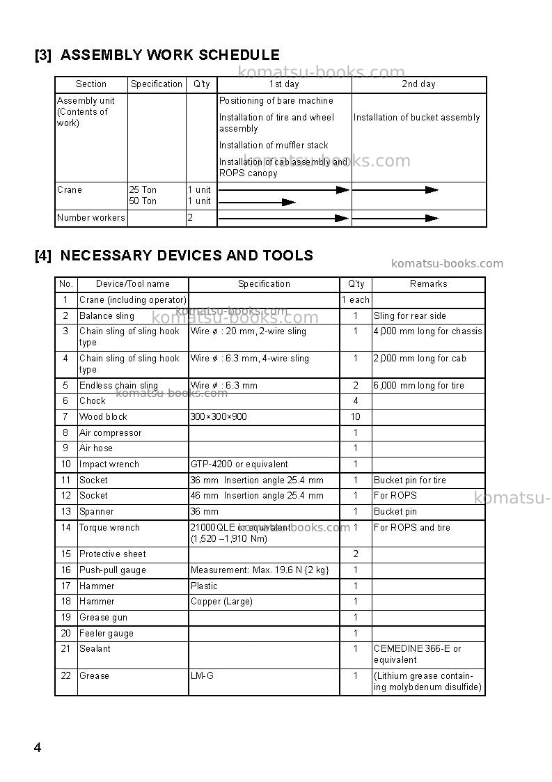 Komatsu wa600-3jpn Field assembly manual cover Page 5 Komatsu wa600-3jpn Field assembly manual cover Page 5