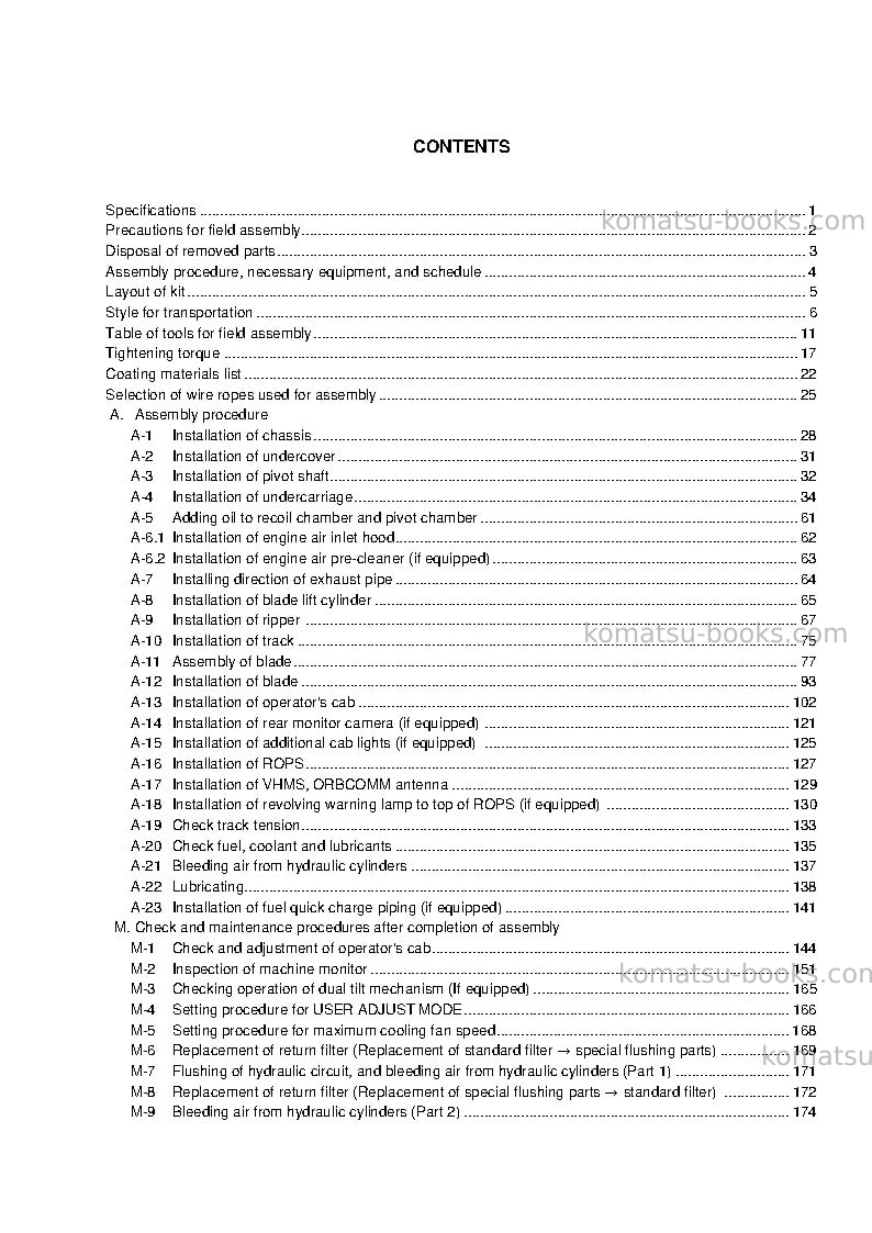 Komatsu d375a-6jpn Field assembly manual cover Page 5