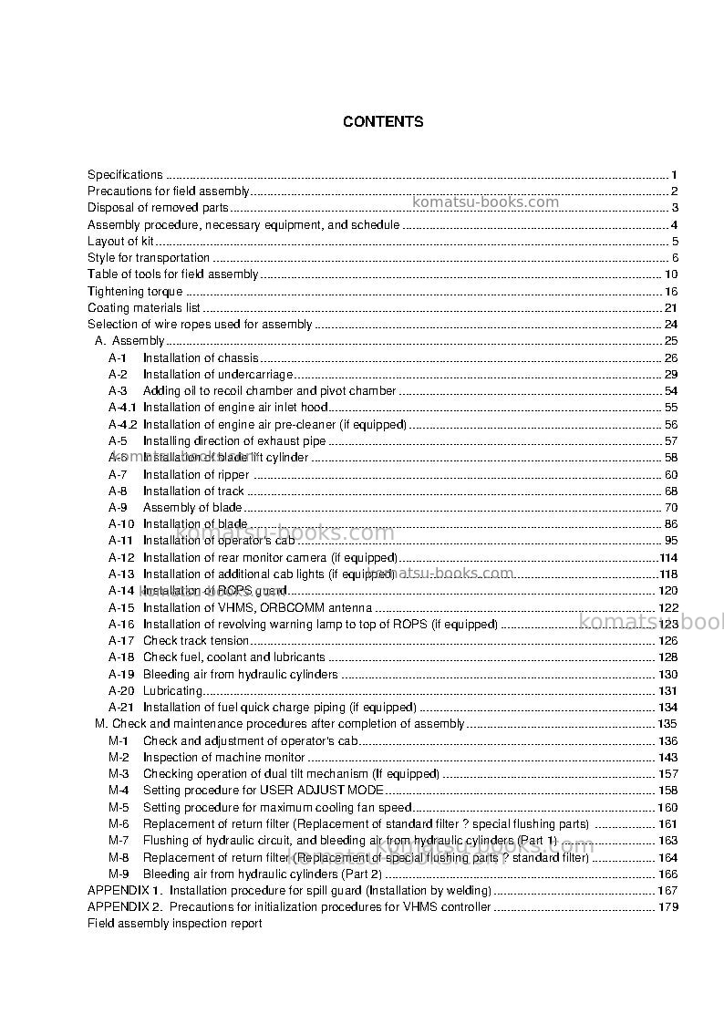 Komatsu d375a-6jpn-r Field assembly manual cover Page 5
