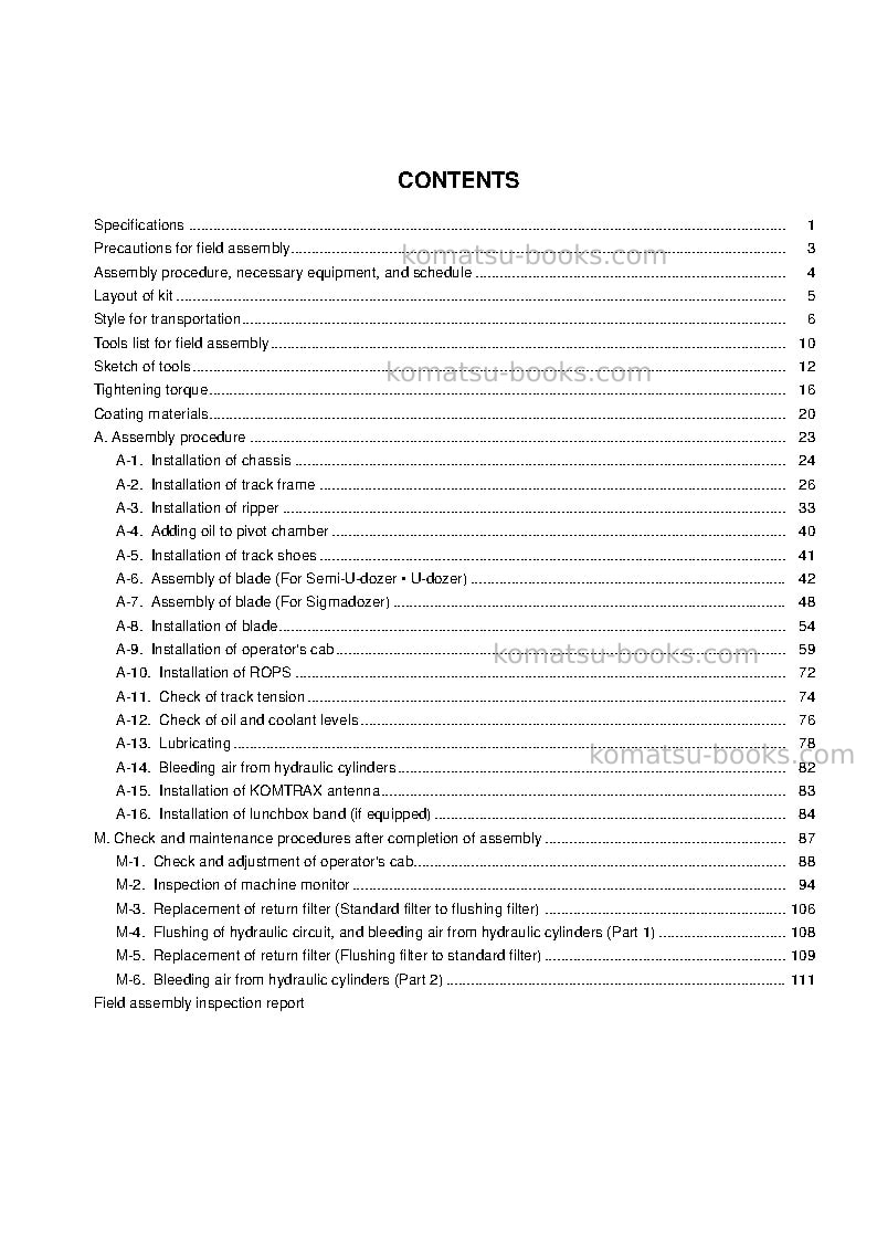 Komatsu d275ax-5jpn-e0 Field assembly manual cover Page 5
