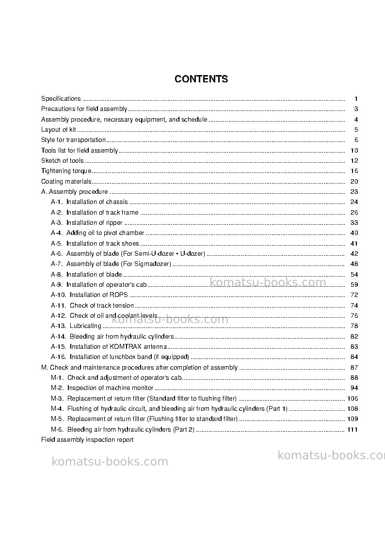 Komatsu d275a-5jpn-r Field assembly manual cover Page 5