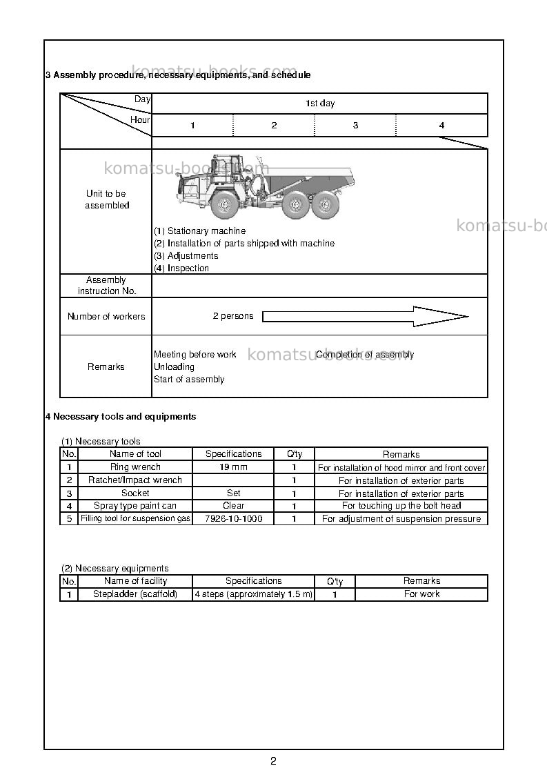 Komatsu hm300-5jpn Field assembly manual cover Page 5 Komatsu hm300-5jpn Field assembly manual cover Page 5