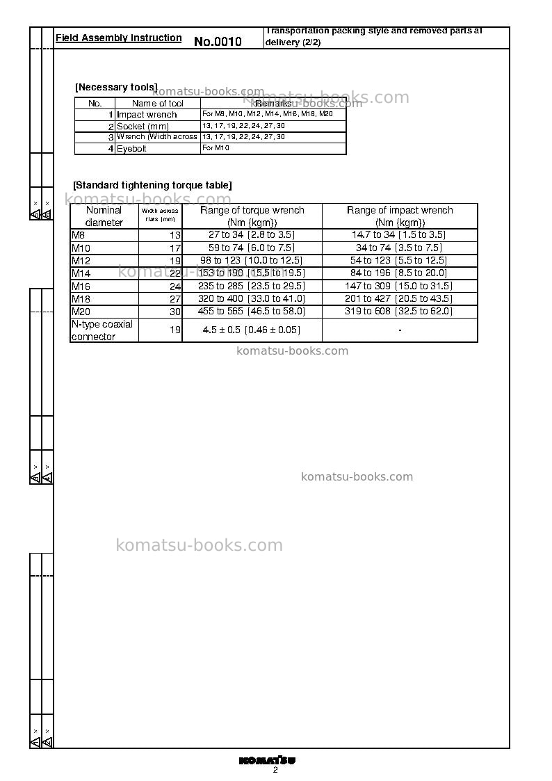 Komatsu d85exi-18jpn Field assembly manual cover Page 5