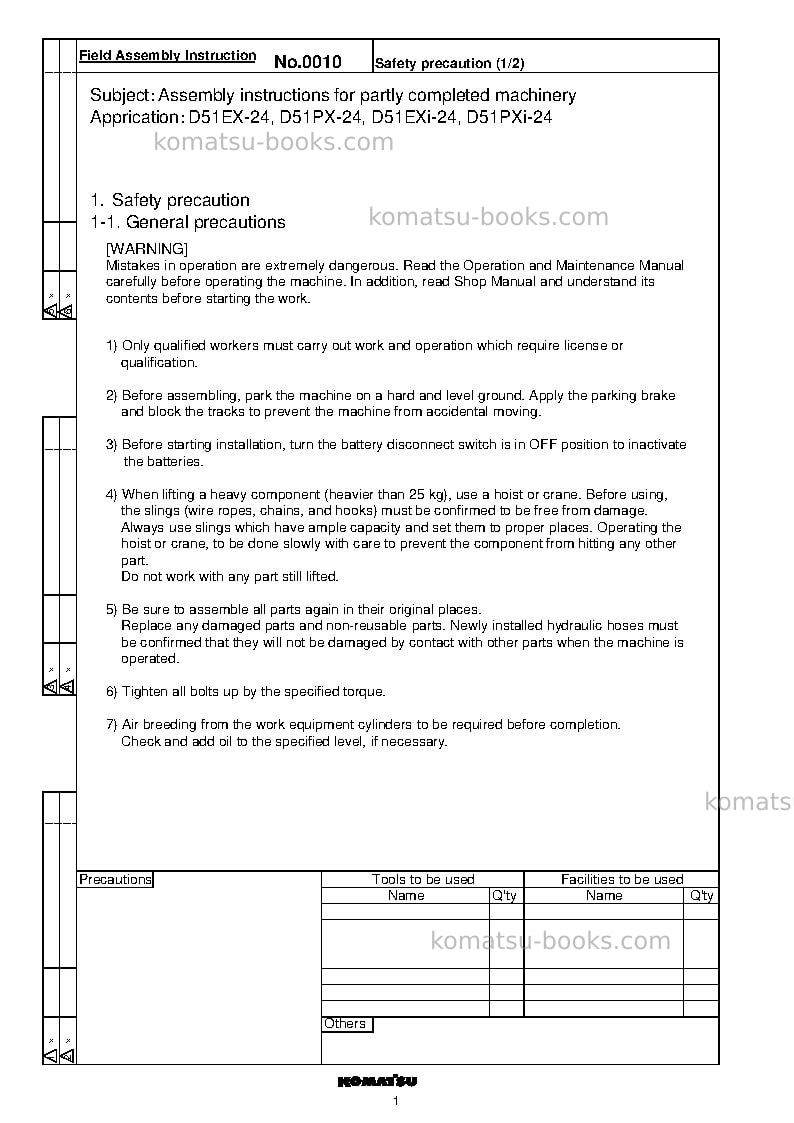 Komatsu d51ex-24jpn Field assembly manual cover Page 5 Komatsu d51ex-24jpn Field assembly manual cover Page 5