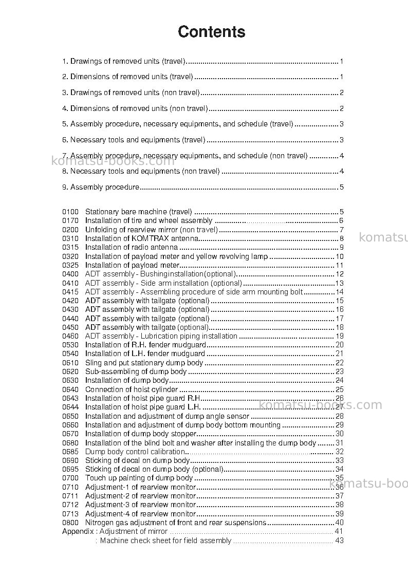 Komatsu hm400-5jpn Field assembly manual cover Page 5 Komatsu hm400-5jpn Field assembly manual cover Page 5