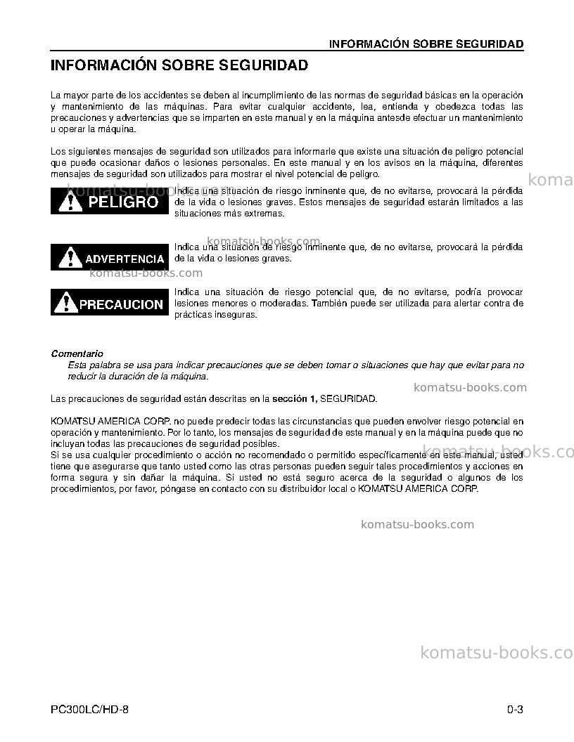 Komatsu pc300hd-8usa Manual de operación cover Page 5 Komatsu pc300hd-8usa Manual de operación cover Page 5