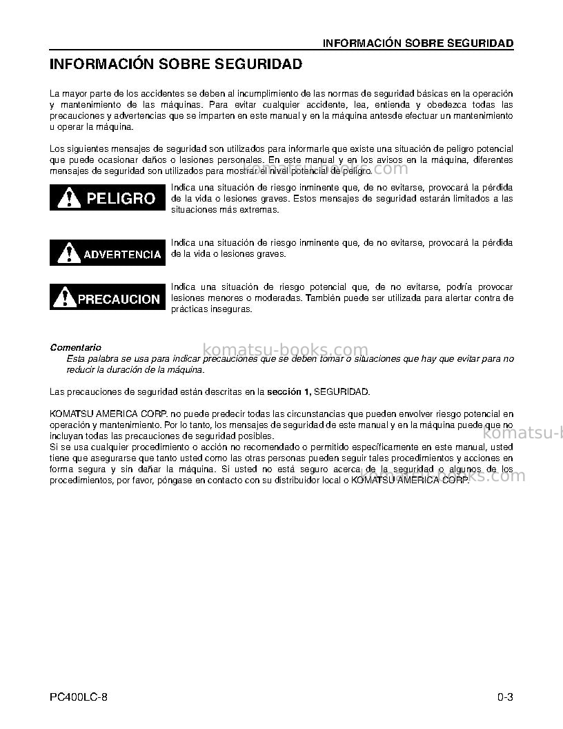 Komatsu pc400lc-8usa Manual de operación cover Page 5 Komatsu pc400lc-8usa Manual de operación cover Page 5