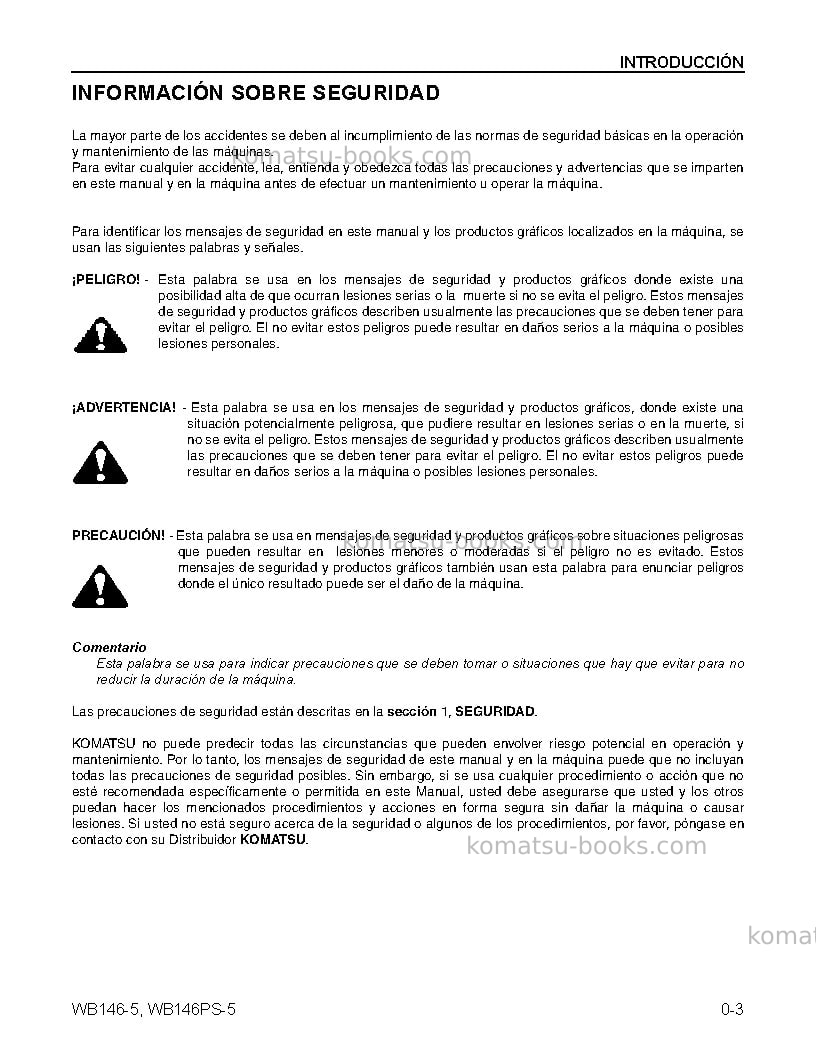 Komatsu wb146ps-5usa Manual de operación cover Page 5 Komatsu wb146ps-5usa Manual de operación cover Page 5