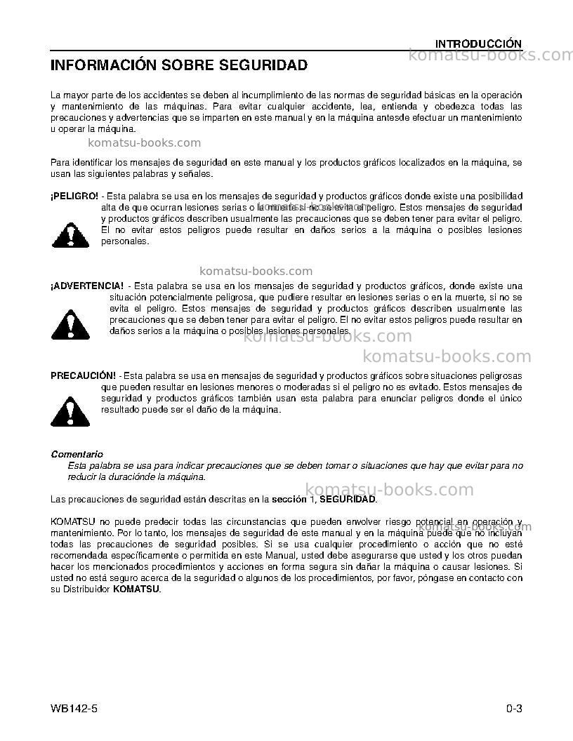 Komatsu wb142-5usa Manual de operación cover Page 5 Komatsu wb142-5usa Manual de operación cover Page 5