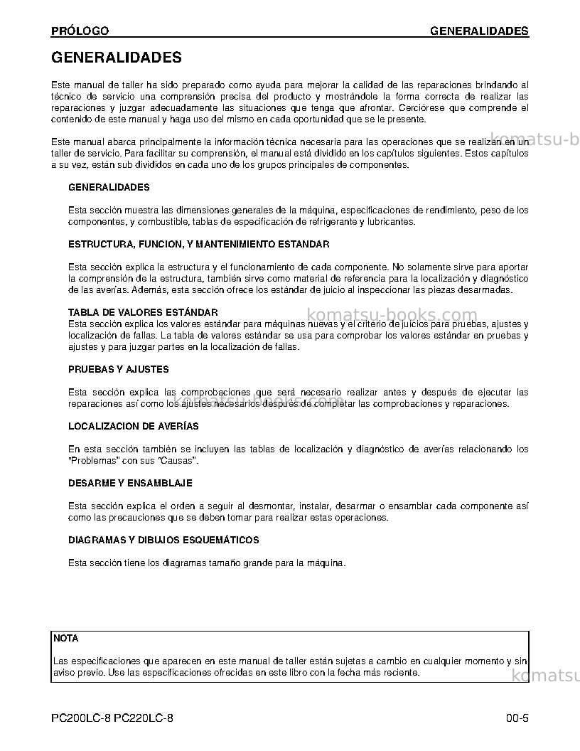 Komatsu pc200lc-8usa Reparación y mantenimiento cover Page 5