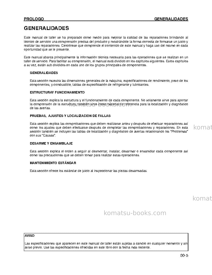 Komatsu gd675-3jpn-a Reparación y mantenimiento cover Page 5 Komatsu gd675-3jpn-a Reparación y mantenimiento cover Page 5