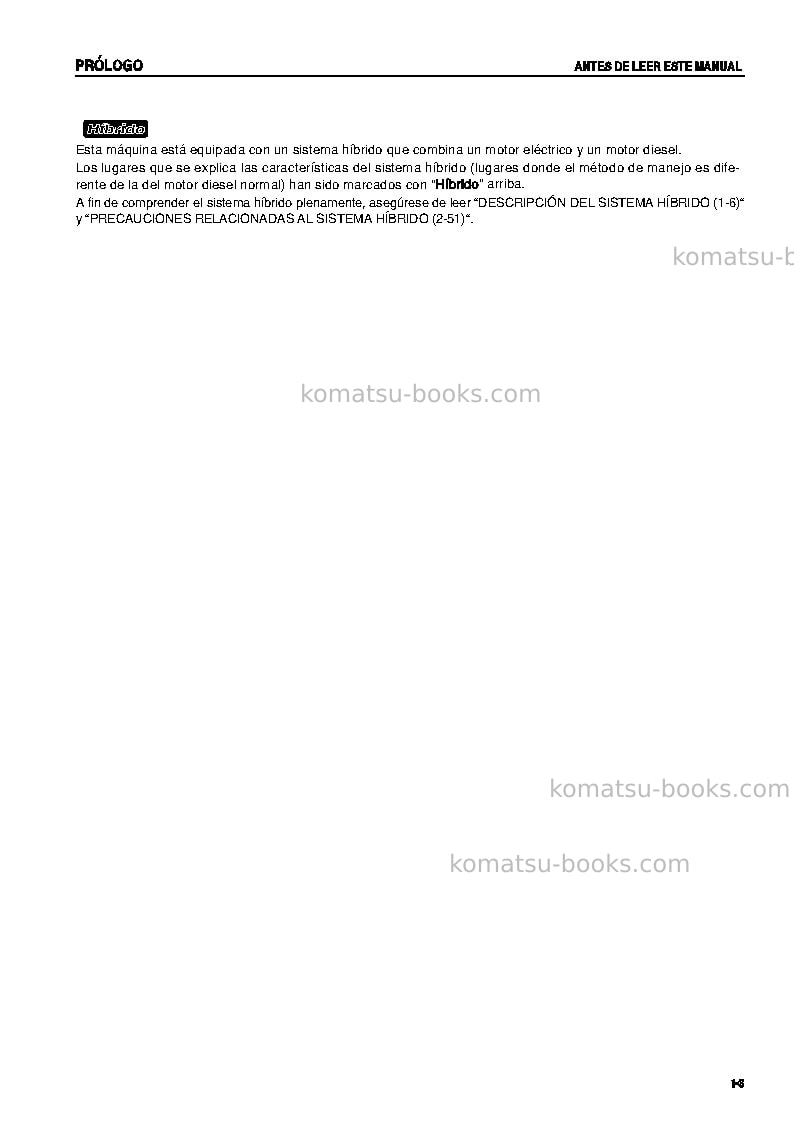 Komatsu hb215lc-1jpn-hybrid greasing interval 500 hour Manual de operación cover Page 5