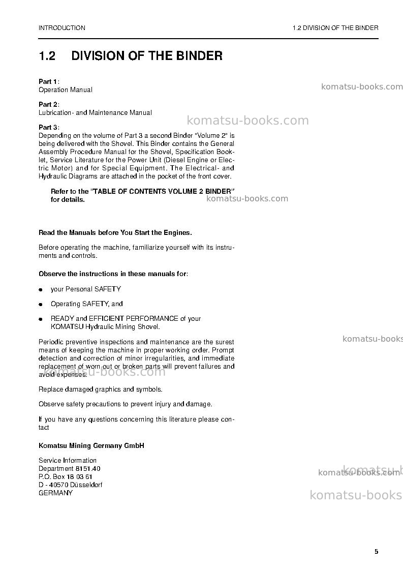 Komatsu pc3000-6deu Operation manual cover Page 5 Komatsu pc3000-6deu Operation manual cover Page 5