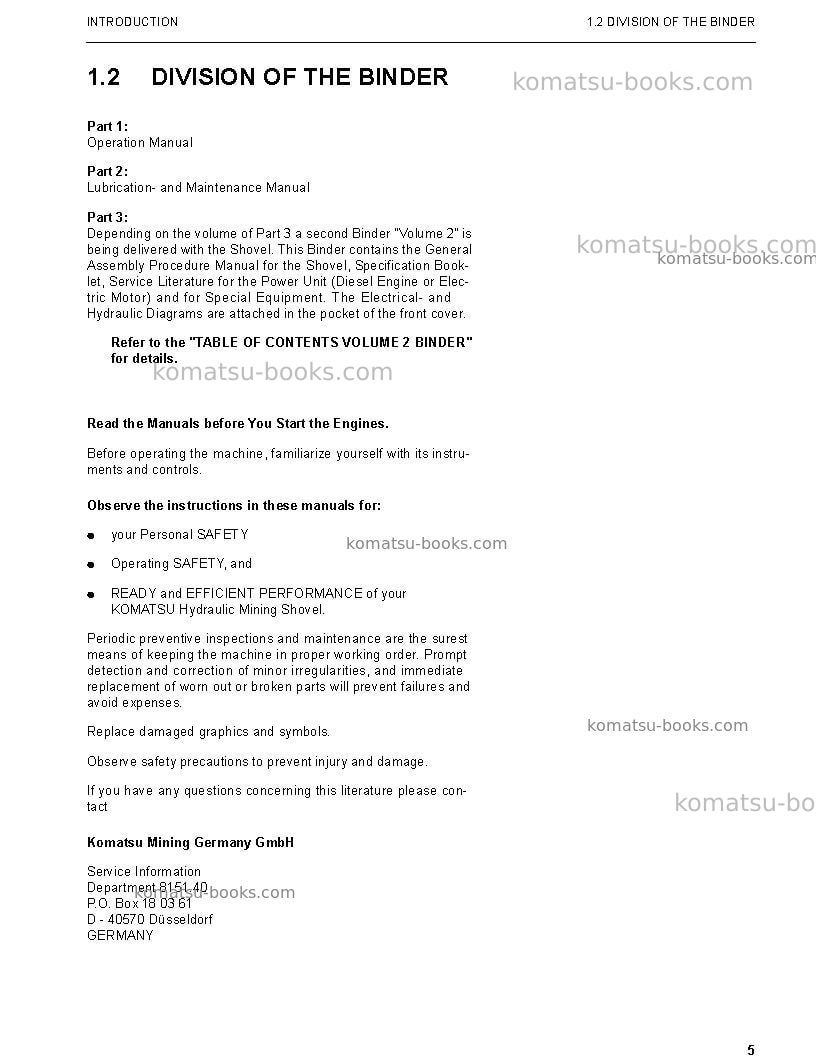 Komatsu pc3000-1deu-electric motor Operation manual cover Page 5 Komatsu pc3000-1deu-electric motor Operation manual cover Page 5