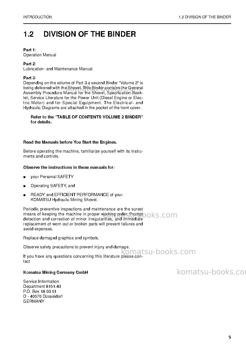 Komatsu pc3000-6deu Operation manual cover Page 5 Komatsu pc3000-6deu Operation manual cover Page 5