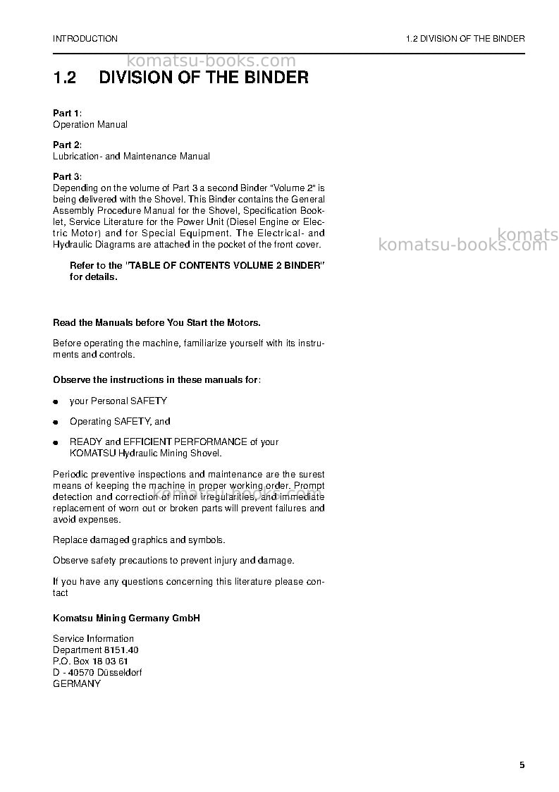 Komatsu pc3000-6deu-electric motor Operation manual cover Page 5 Komatsu pc3000-6deu-electric motor Operation manual cover Page 5