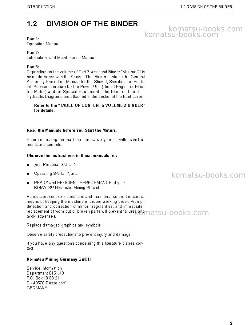Komatsu pc3000-6deu-electric motor Operation manual cover Page 5 Komatsu pc3000-6deu-electric motor Operation manual cover Page 5
