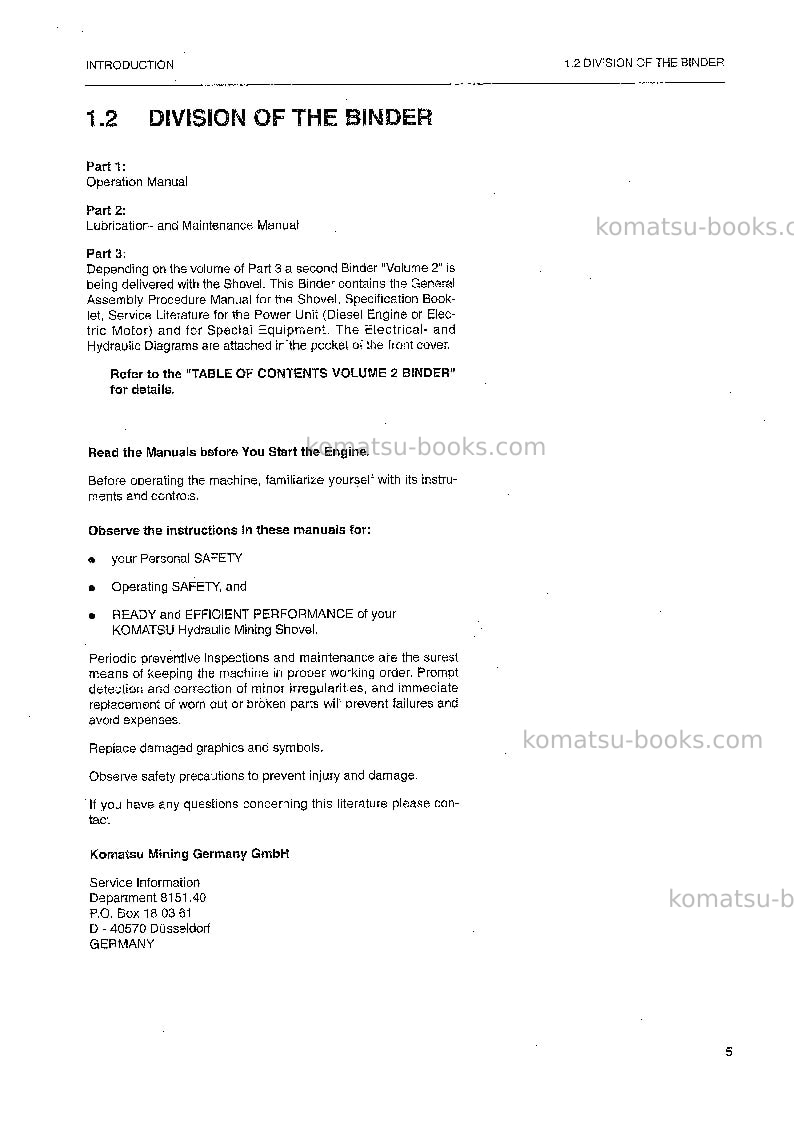 Komatsu pc3000-6deu Operation manual cover Page 5 Komatsu pc3000-6deu Operation manual cover Page 5