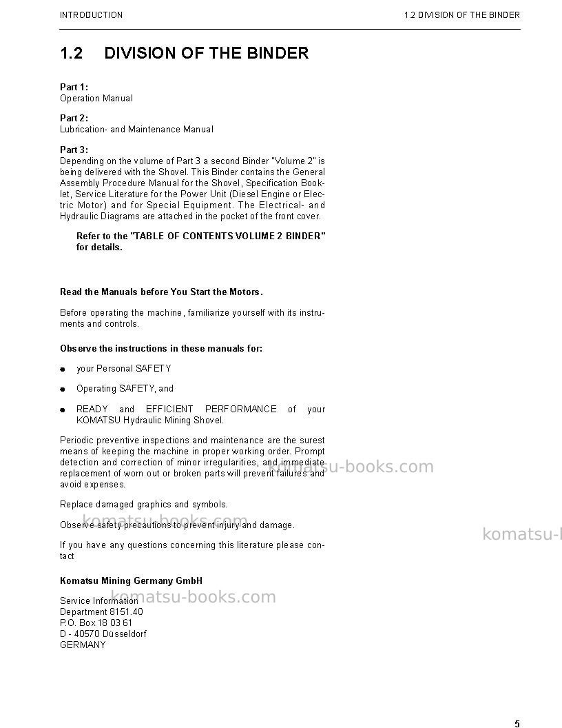 Komatsu pc3000-6deu-electric motor Operation manual cover Page 5